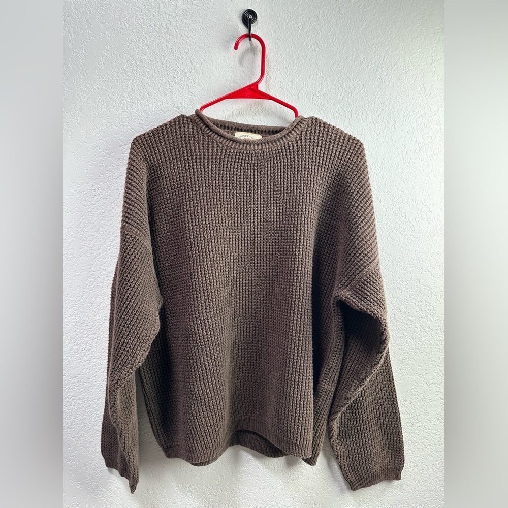 County Seat Women’s Brown Waffle Knit Crew Neck Sweater Size L